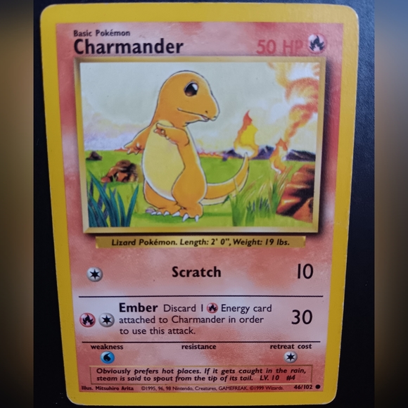 Charmander Pokemon Card - Base Set - NO. 46/102 Common Non-Holo - Picture 2 of 10